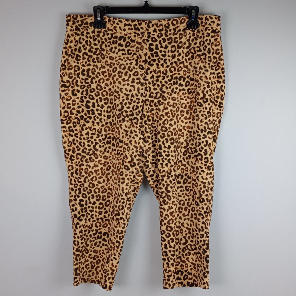 Susan Graver Womens L Brown Leopard Print Stretch Pull On Crop Ankle Pants